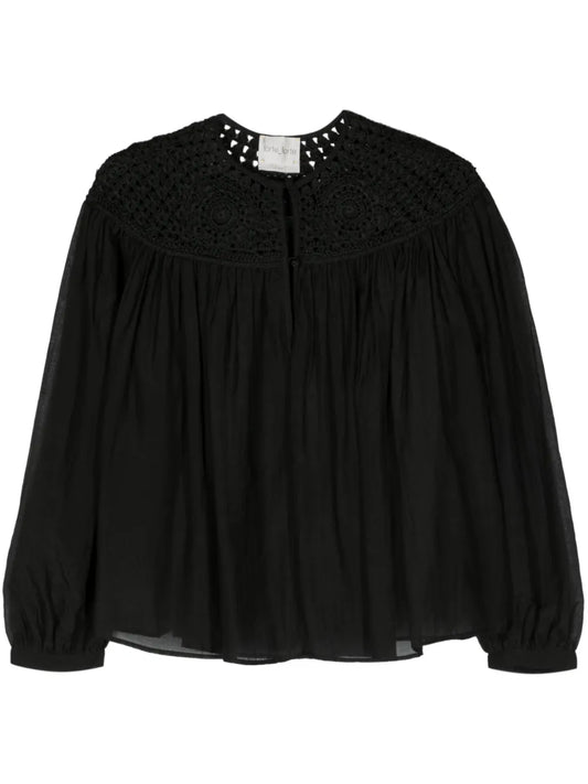 Crochet-Panel Cotton Blouse