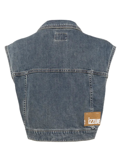 Logo-Embroidered Cropped Denim Vest
