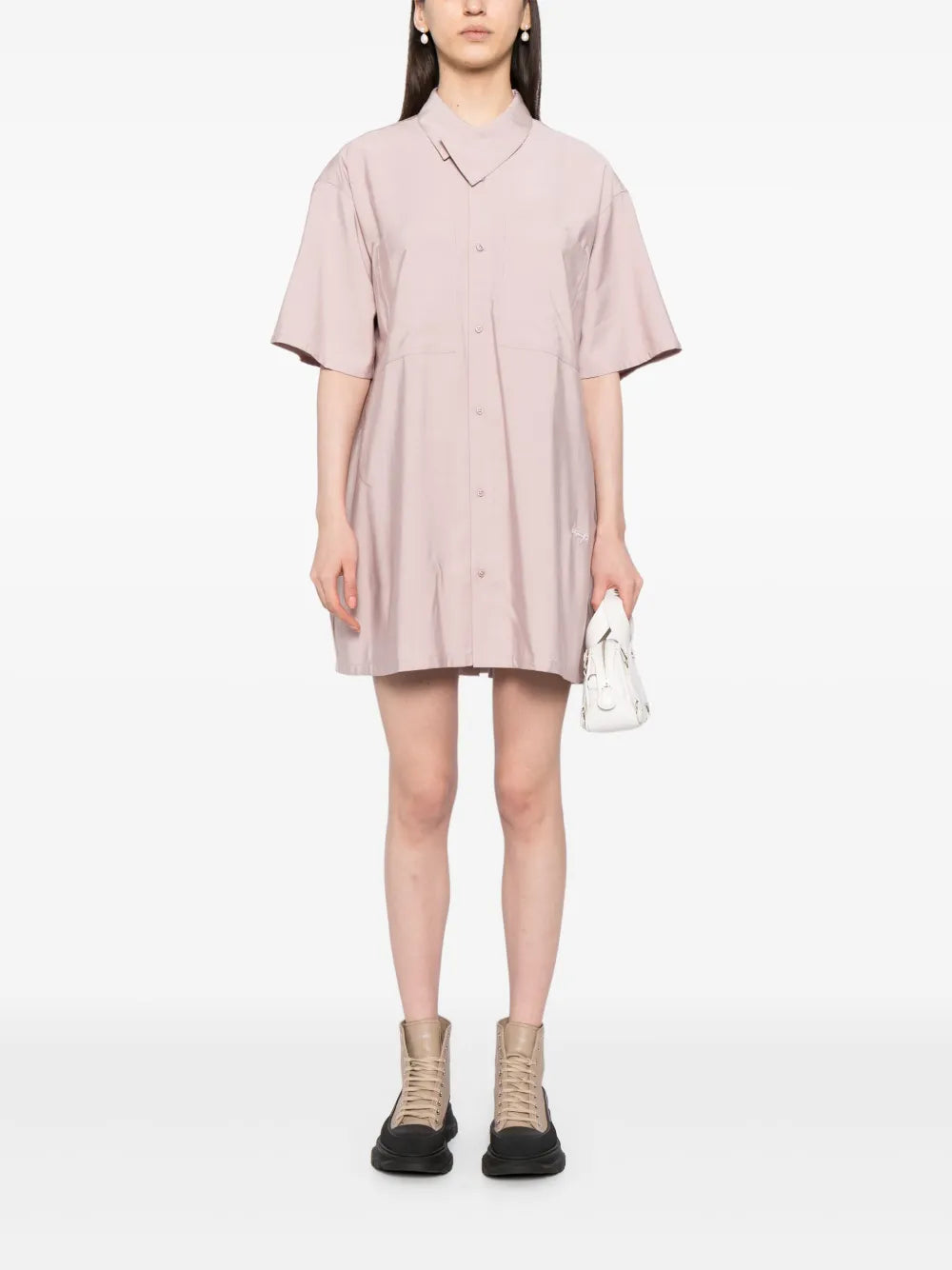 Embroidered-Logo Pleated Dress