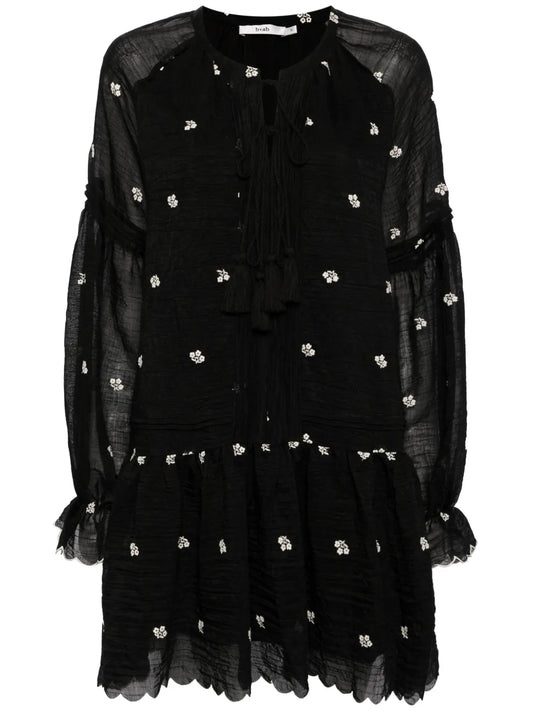 Floral-Embroidered Scallop-Hem Dress