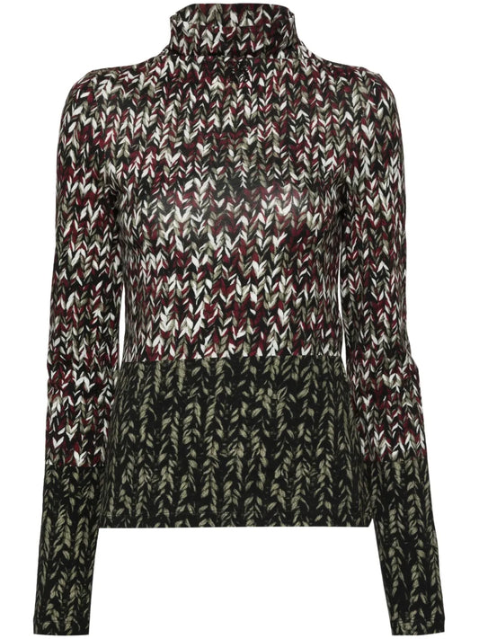 Knit-Print Long-Sleeve Top