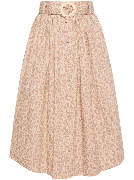 Animal-Print Cotton Midi Skirt