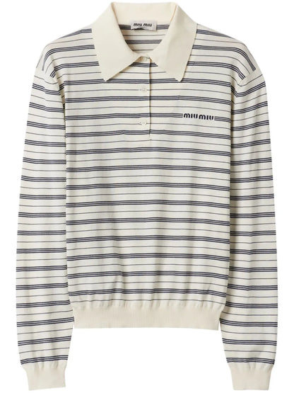 Logo-Print Striped Polo Top