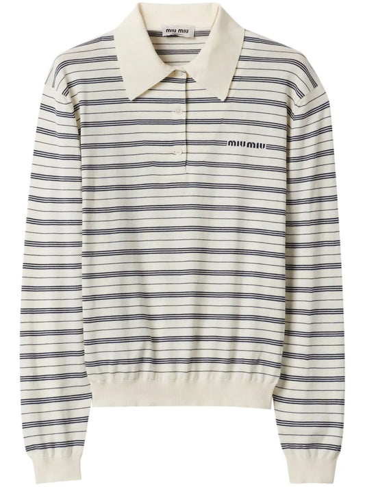 Logo-Print Striped Polo Top