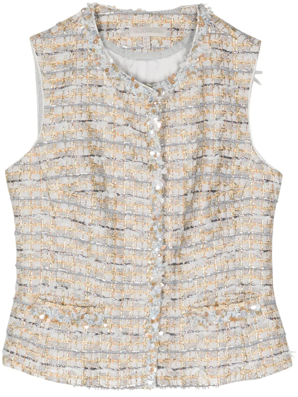Beaded-Trim Tweed Vest