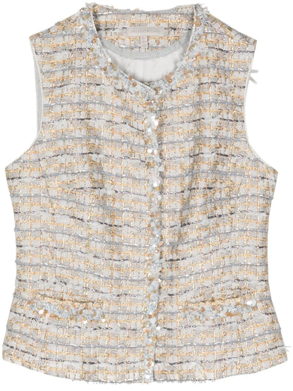 Beaded-Trim Tweed Vest