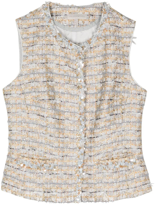 Beaded-Trim Tweed Vest