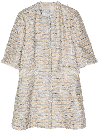 Beaded-Trim Tweed Coat