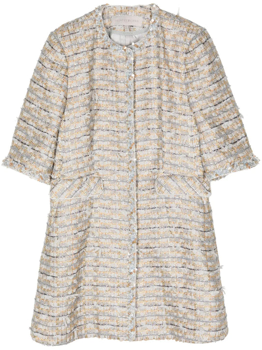 Beaded-Trim Tweed Coat