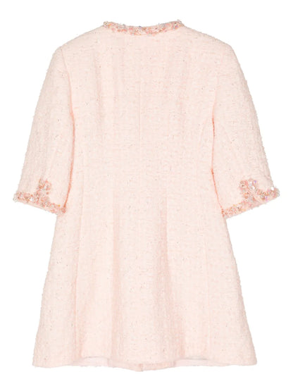 Beaded-Trim Tweed Coat