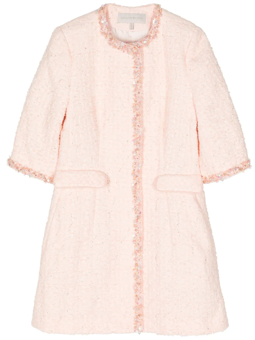 Beaded-Trim Tweed Coat
