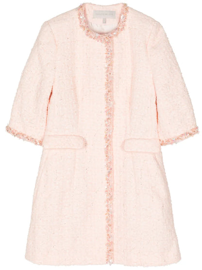 Beaded-Trim Tweed Coat