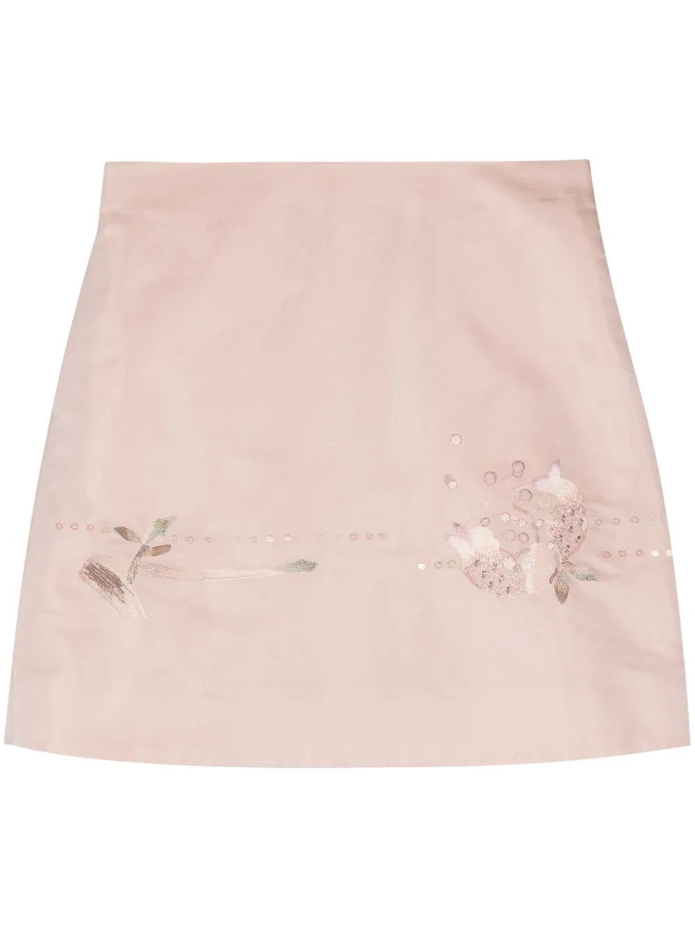 Floral-Embroidered Silk Miniskirt
