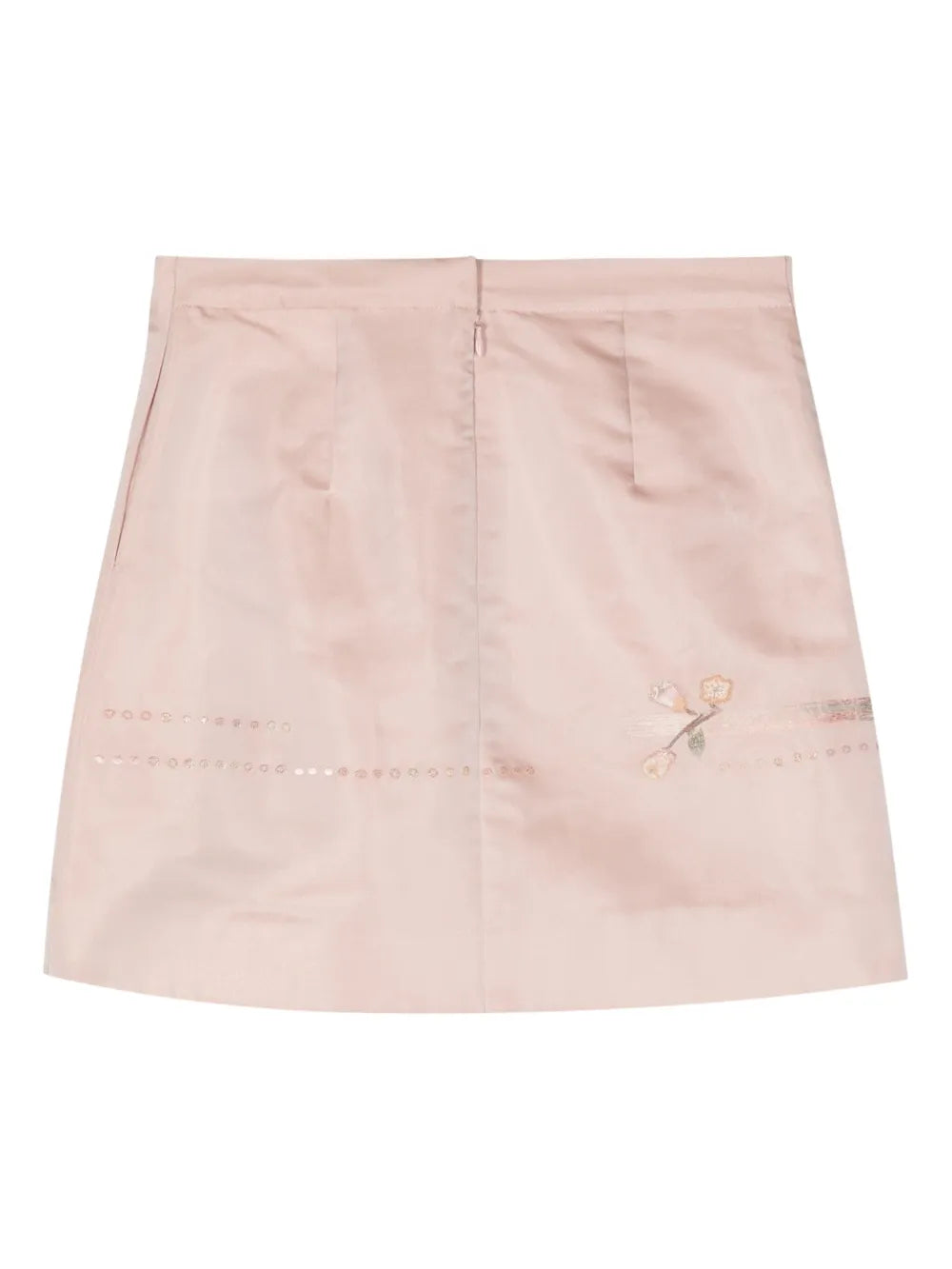 Floral-Embroidered Silk Miniskirt