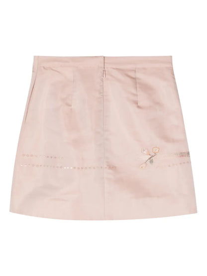 Floral-Embroidered Silk Miniskirt
