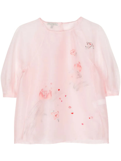 Floral-Print Organza Blouse