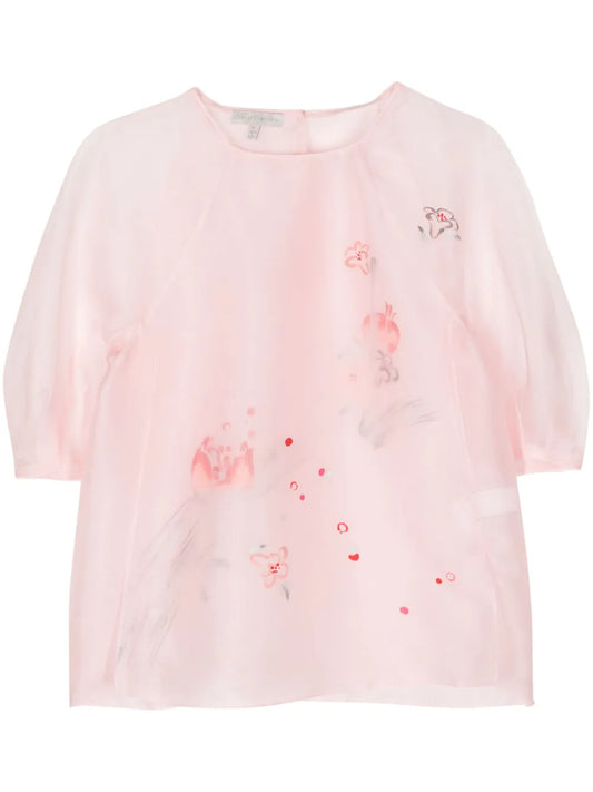 Floral-Print Organza Blouse