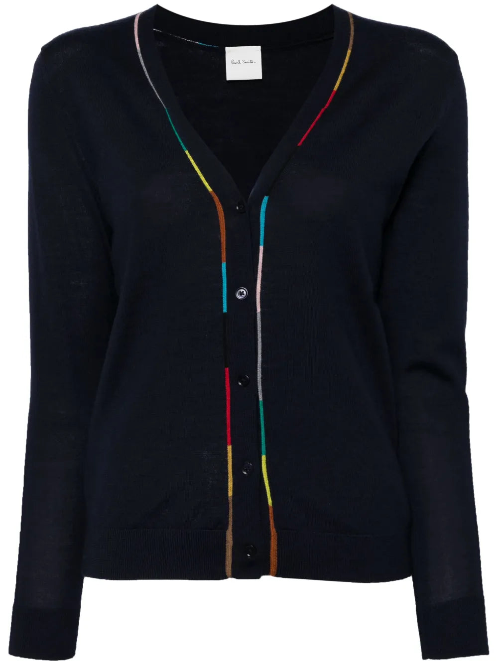 Contrast-Trim Merino-Wool Cardigan