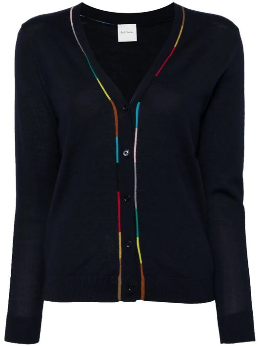 Contrast-Trim Merino-Wool Cardigan
