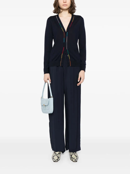 Contrast-Trim Merino-Wool Cardigan