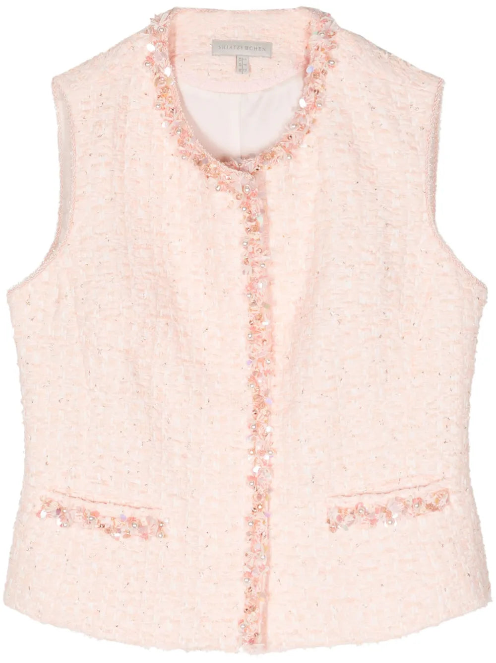 Beaded-Trim Tweed Vest