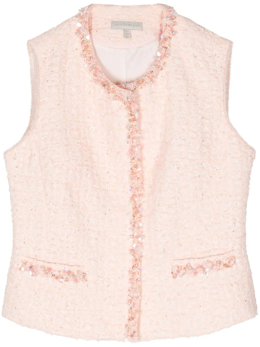 Beaded-Trim Tweed Vest