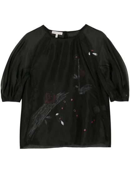 Floral-Print Organza Blouse