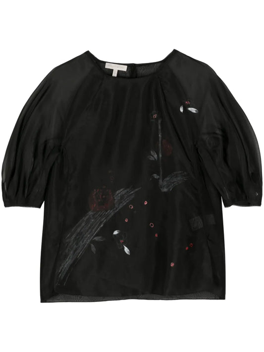 Floral-Print Organza Blouse