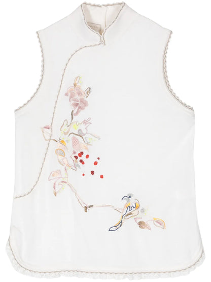 Floral-Embroidered Knit Vest