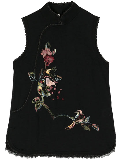 Floral-Embroidered Knit Vest