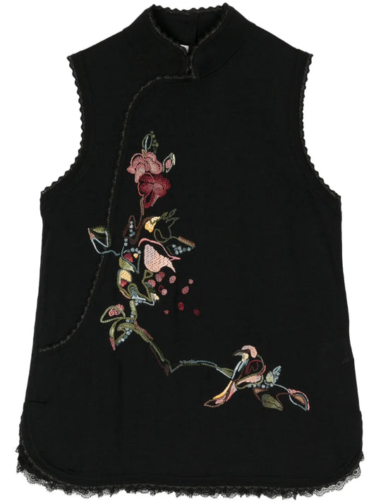 Floral-Embroidered Knit Vest