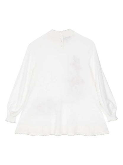 Floral-Embroidered Split-Neck Jumper
