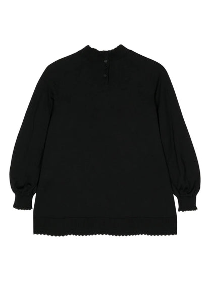 Floral-Embroidered Split-Neck Jumper