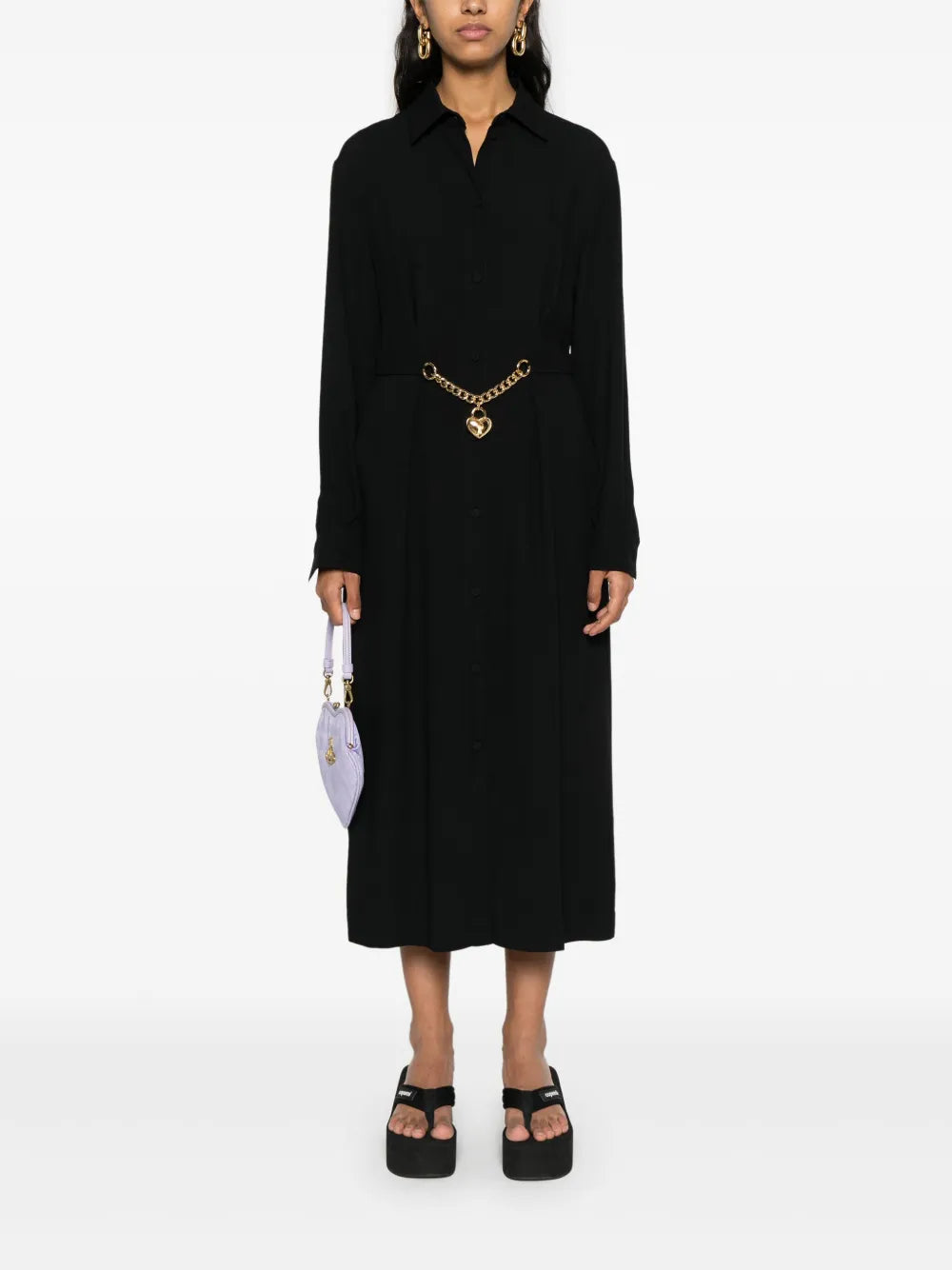 Heart-Padlock Belted Shirtdress