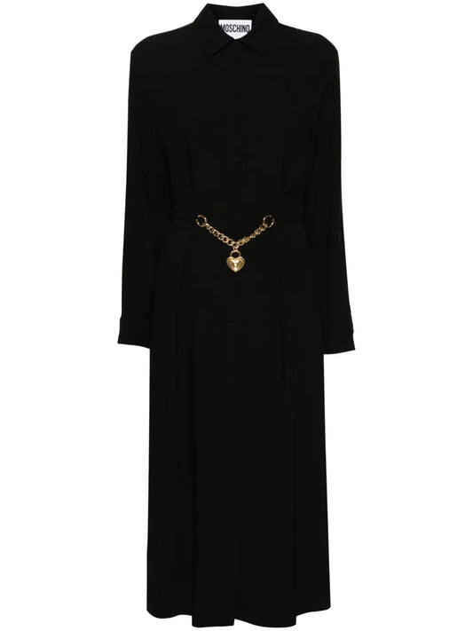 Heart-Padlock Belted Shirtdress