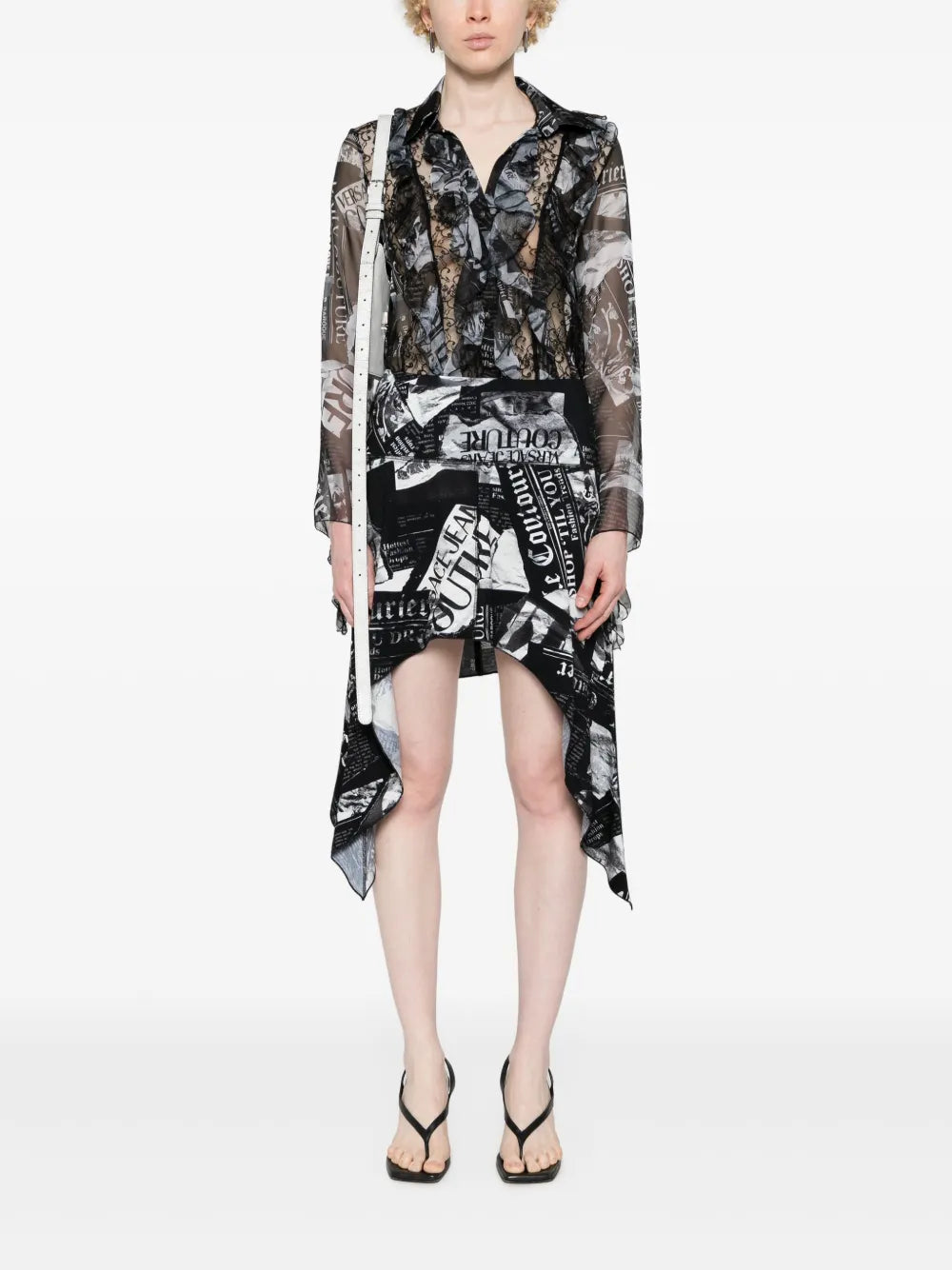 Magazine-Print Sheer Shirt