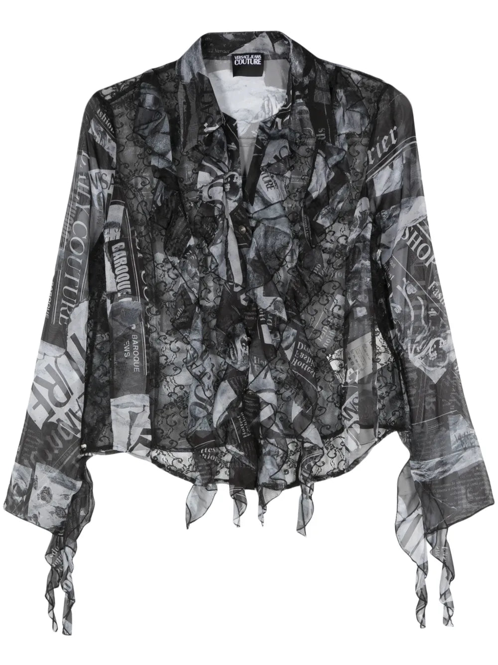Magazine-Print Sheer Shirt