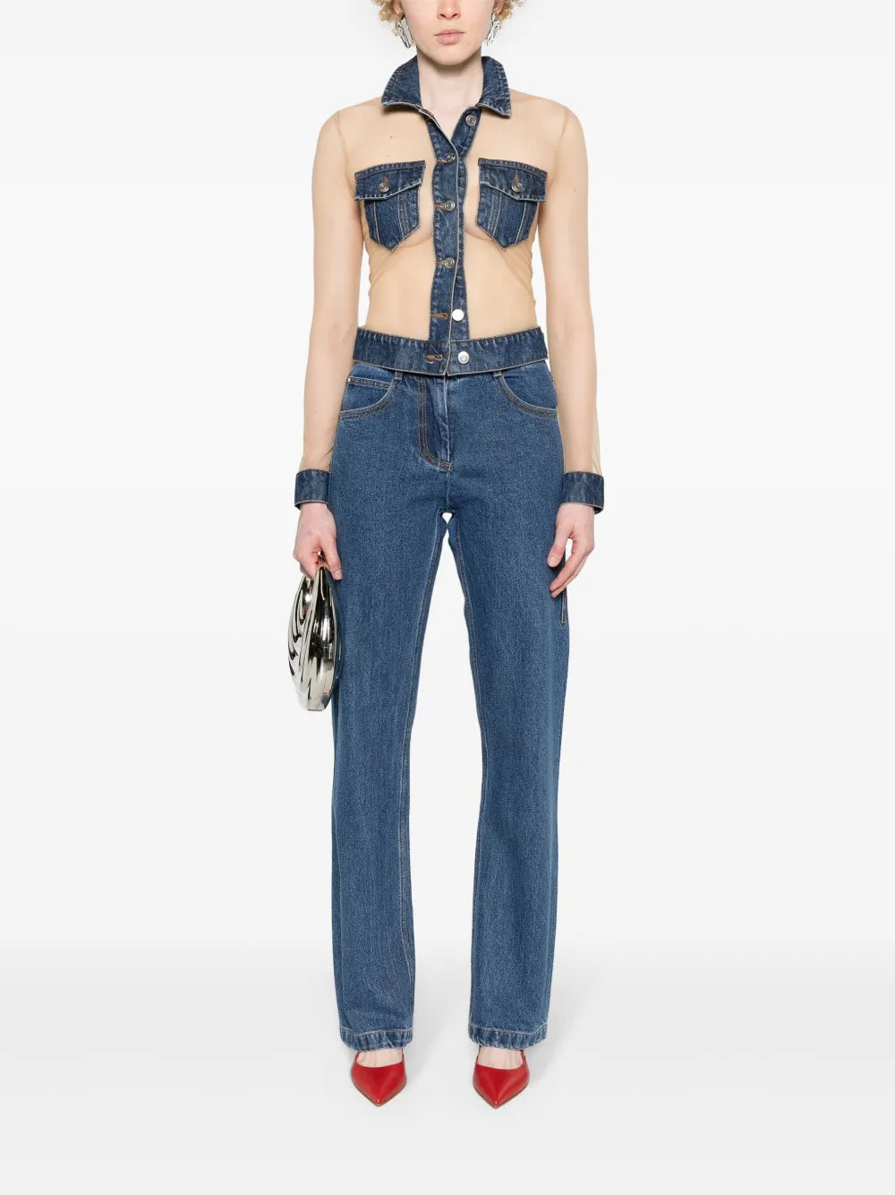 Tulle-Panels Denim Shirt