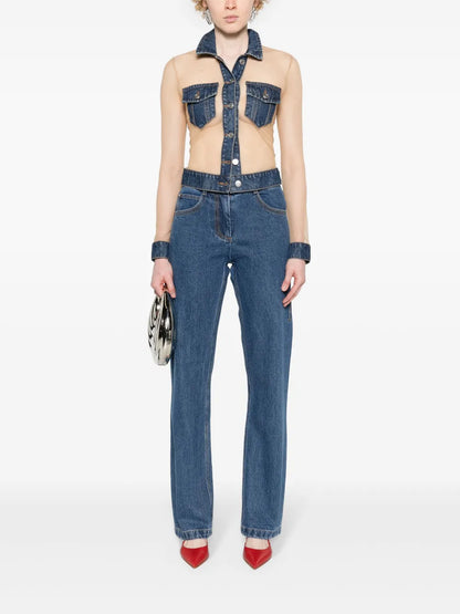 Tulle-Panels Denim Shirt
