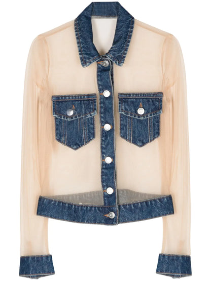 Tulle-Panels Denim Shirt