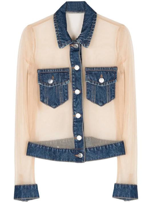Tulle-Panels Denim Shirt