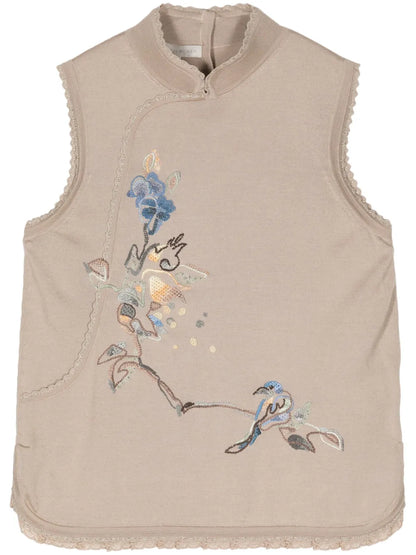 Floral-Embroidered Knit Vest