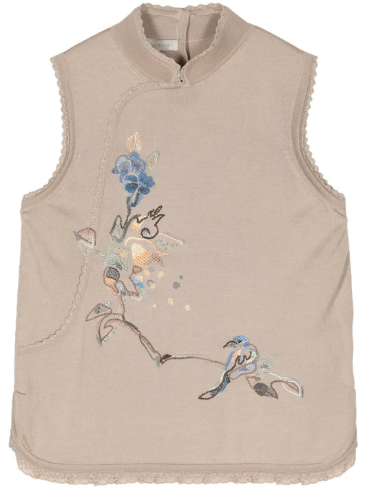Floral-Embroidered Knit Vest