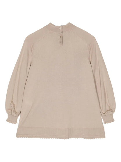 Floral-Embroidered Split-Neck Jumper