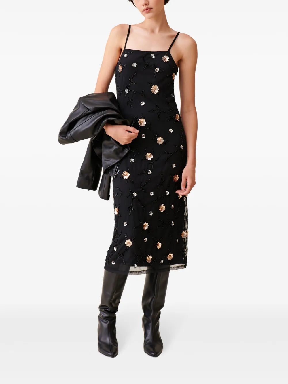 Sequin-Embroidered Midi Dress
