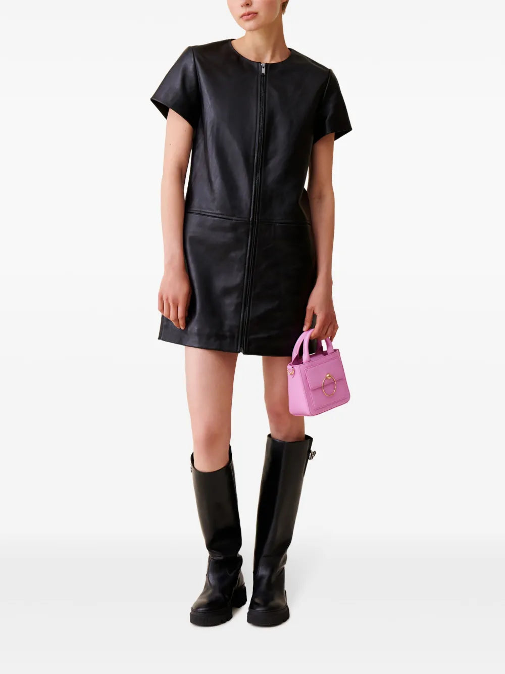 Zip-Up Leather Minidress