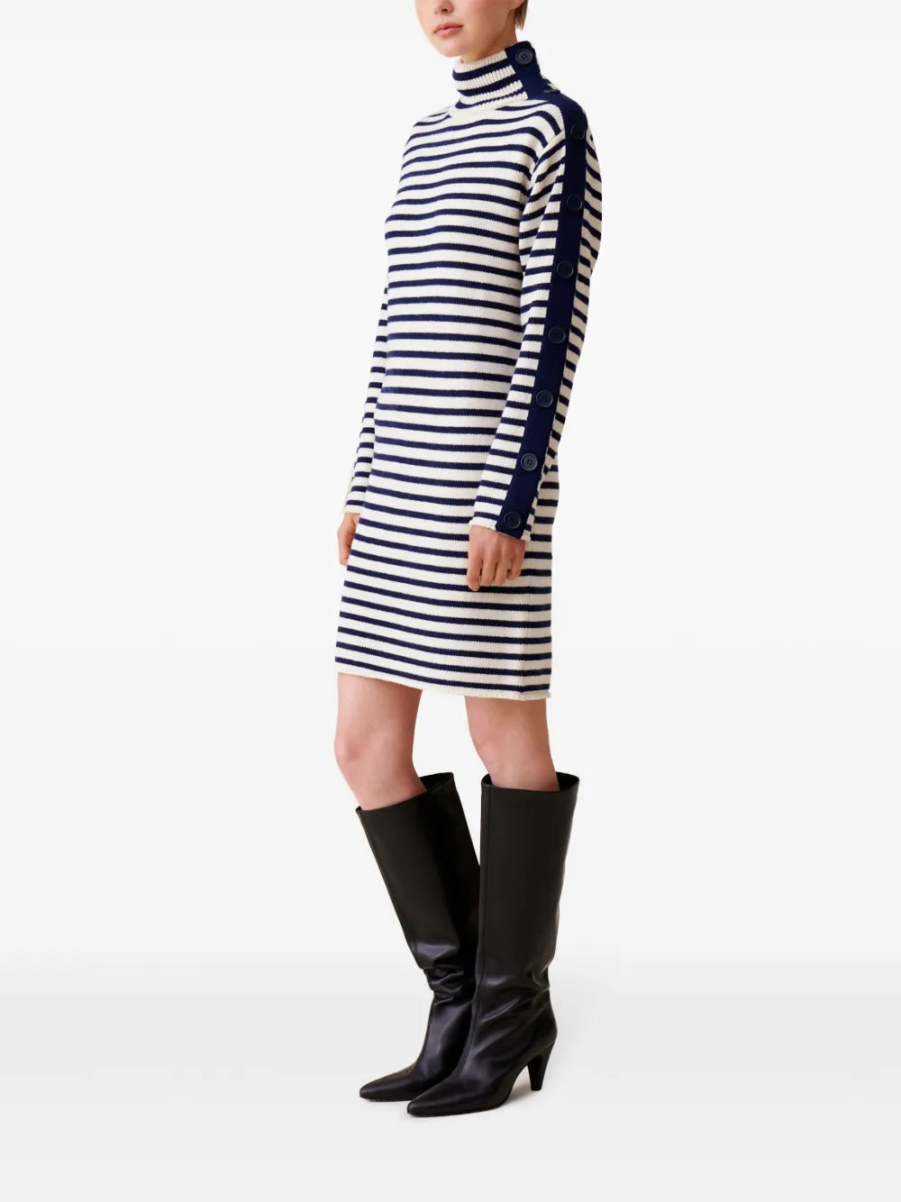High-Neck Striped Dress