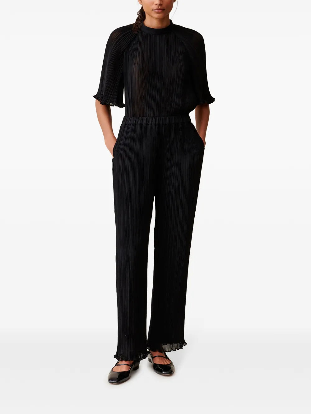 Pleated Ruffle Trim Trousers