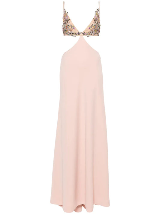 Floral-Appliqué Maxi Dress