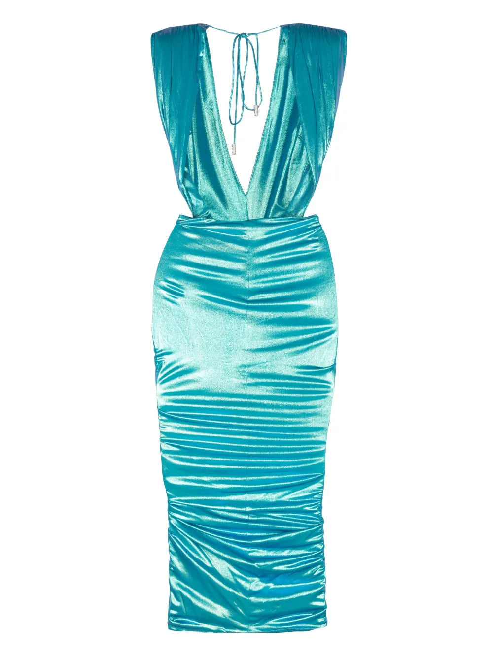 Foiled Drape-Detailing Dress